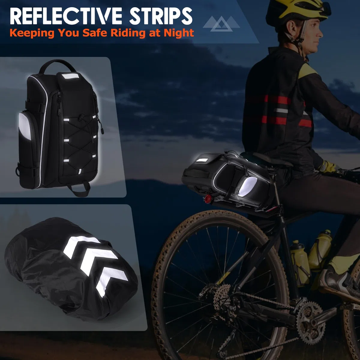 RAINSMORE Borsa Bici Posteriore 15L Portapacchi Bici Posteriore Impermeabile con Copertura Antipioggia e Striscia Riflettente Multifunzionale