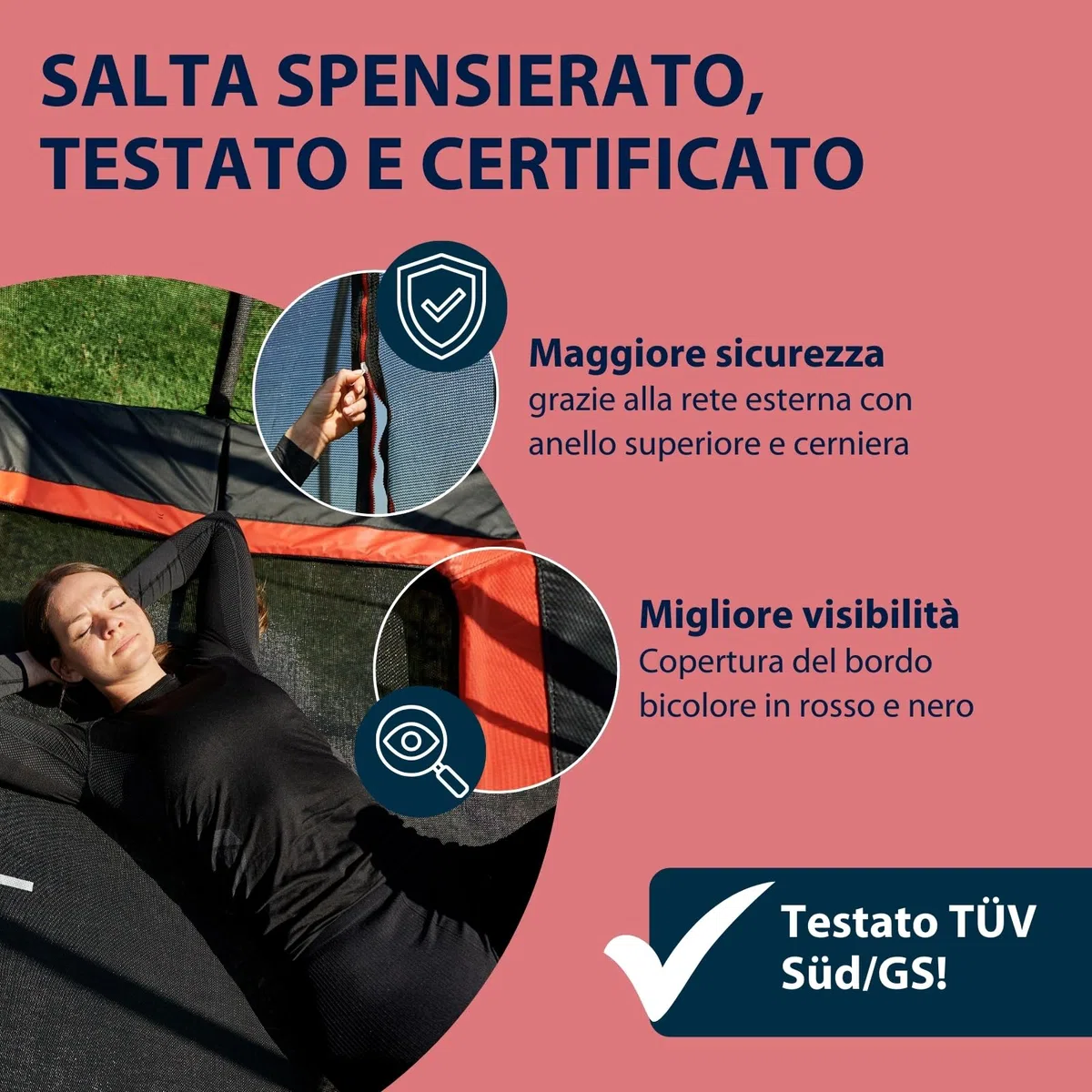 HUDORA trampolino 4square - 244x366/215x305cm grande, rettangolare per esterni - Trampolino sportivo rettangolare fino a 120kg - Trampolino per famiglie con rimbalzo elevato - Trampolino di qualità