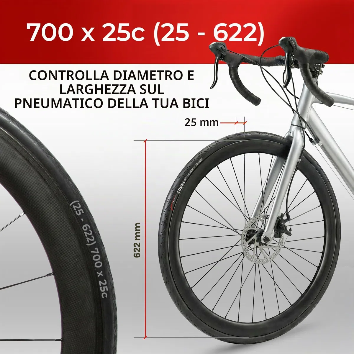 Fincci Copertoni Bici Corsa 700x25c - Set Coppia Pieghevole Pneumatici Bici 28, e 2x camera d'aria 700x25, Gomme con Anti-puntura Antiforatura da 1mm - per Sport Strada Ciclo Bici - Confezione da 2