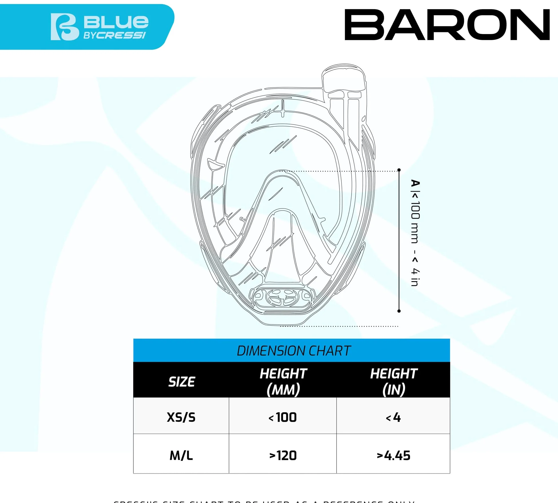 CRESSI Baron Full Face Mask - Maschera Integrale Antiappannamento con Valvola di Scarico e Snorkel Dry