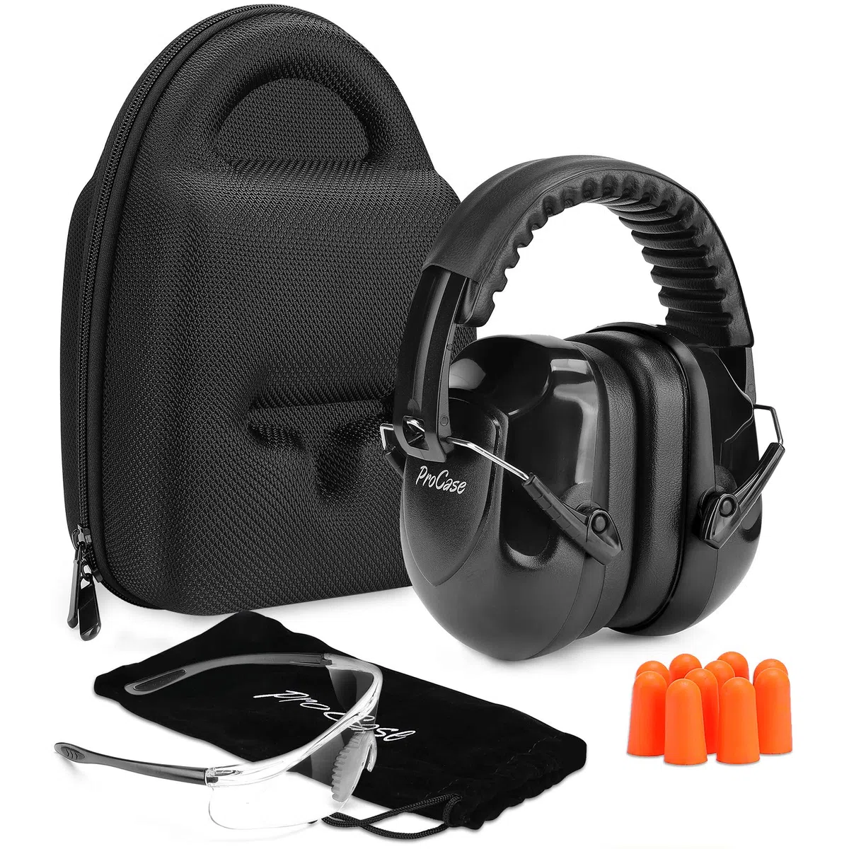 ProCase Set di Protezione dell'Udito e Protezione degli Occhi SNR34 Db, Protezione Acustica per Le Orecchie + Occhiali protettivi + Custodia Rigida per Il Trasporto + Morbidi Tappi per Le Orecchie