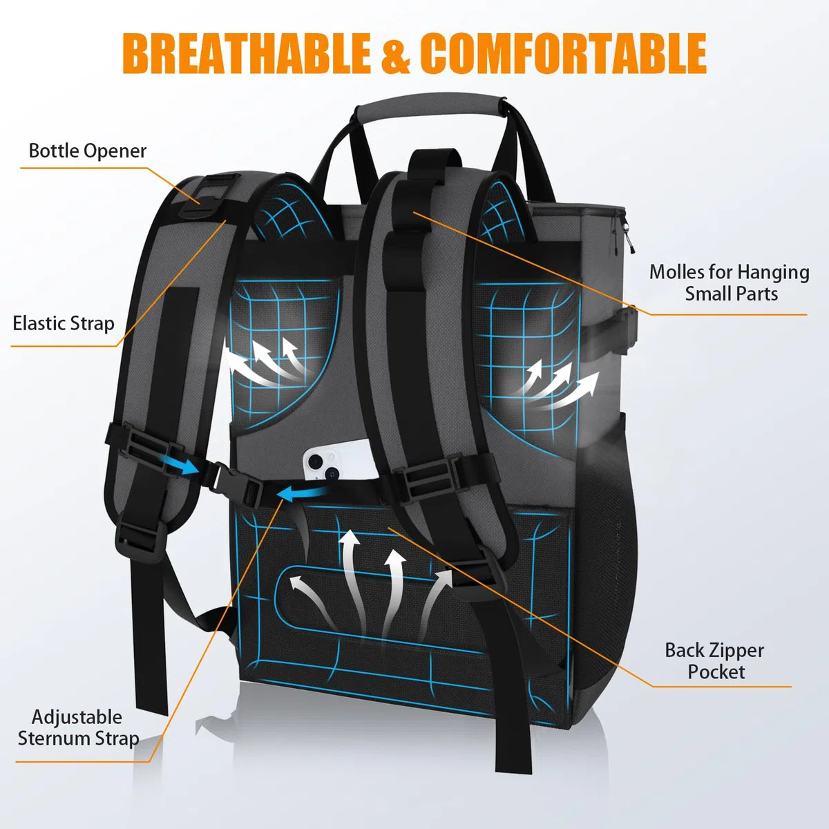 AYAMAYA Zaino refrigerante da 30 l/20 l, Grande Pieghevole, 40/24 lattine, Zaino Termico, Zaino Isolato, con Scomparto frigo, Zaino per la Spesa, per Spiaggia, Picnic, Campeggio, Barbecue