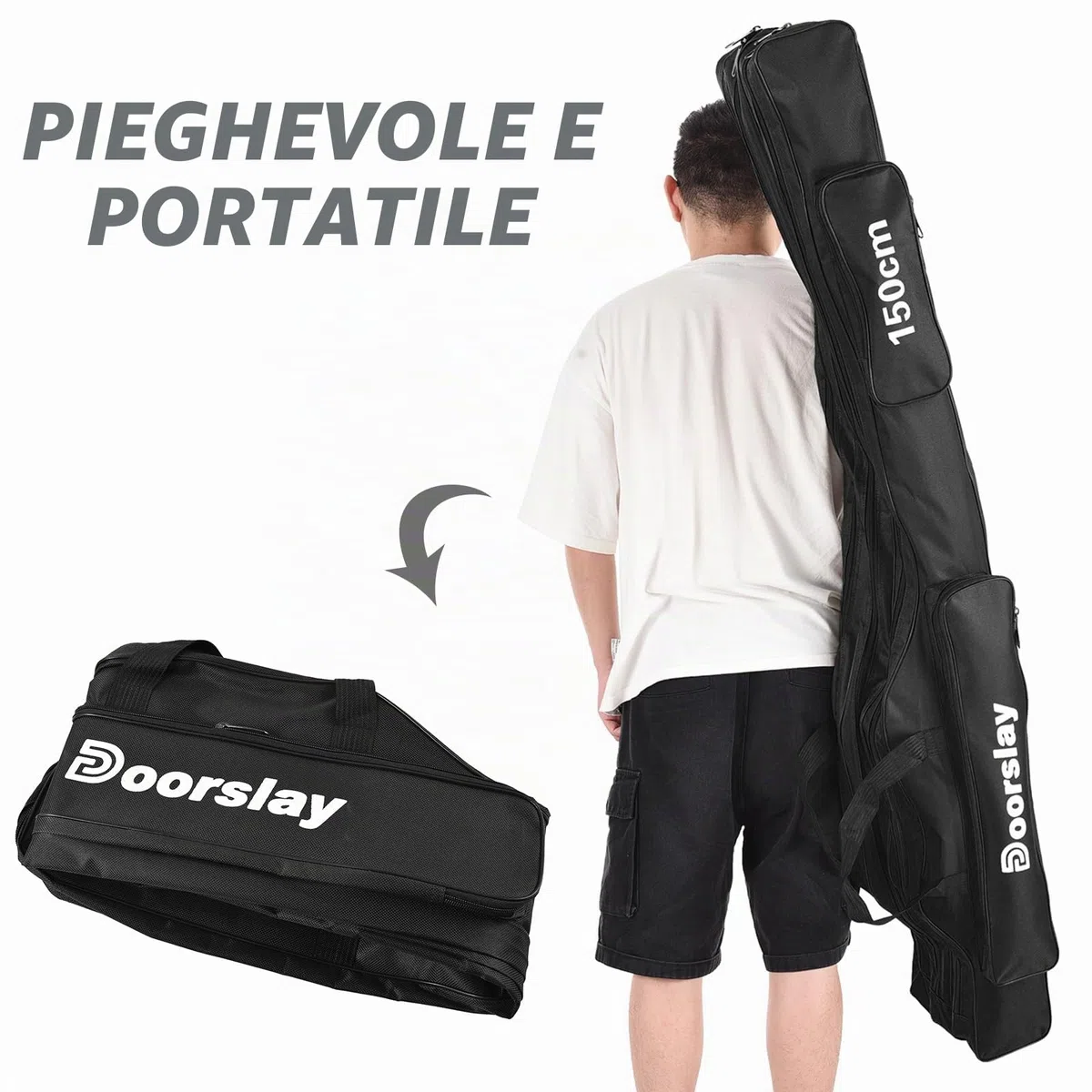 Borsa per Canna da Pesca a 3 Strati Borsa per Asta Pieghevole Portatile Custodia per Custodia per Mulinello da Pesca