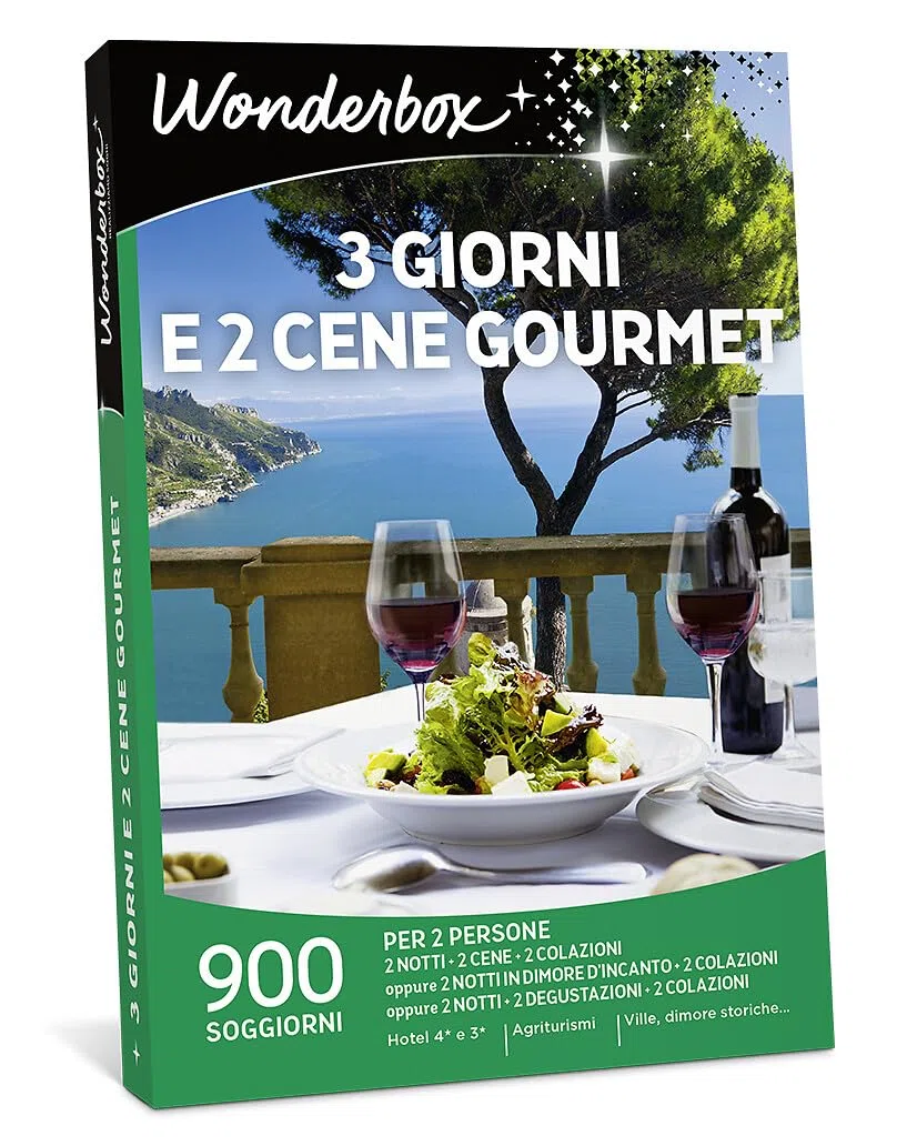 WONDERBOX - Cofanetto Regalo - 3 Giorni e 2 Cene Gourmet - per 2 Persone | 2 notti + 2 colazioni + 2 cene - Più di 900 soggiorni - Hotel 4* e 3*, agriturismi, ville, dimore storiche