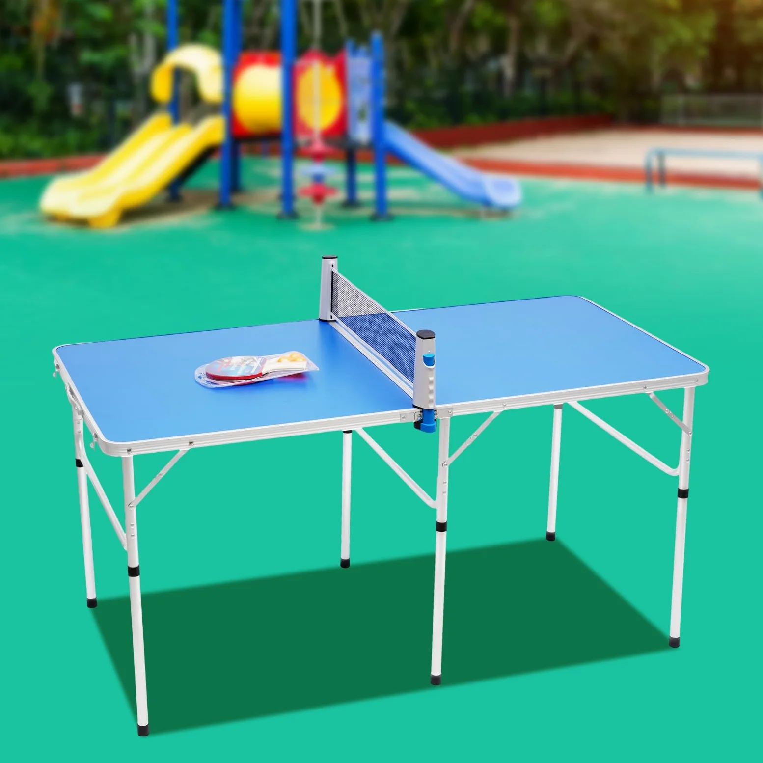 Tavolo da ping pong di medie dimensioni, pieghevole, con rete, 2 racchette, 3 palline, per giochi interni ed esterni, 152 x 76 x 76 cm