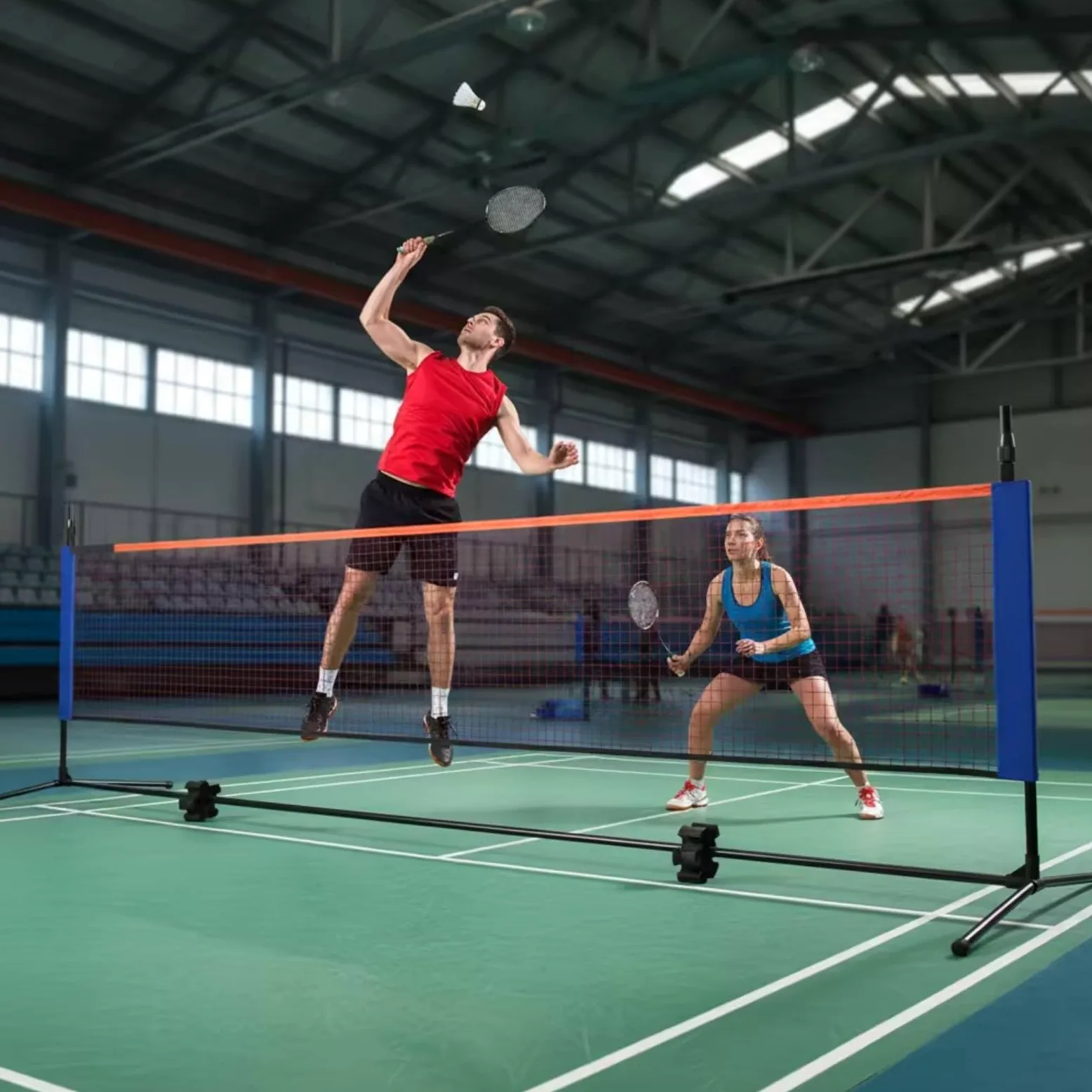 Rete da Badminton Portatile Rete da Badminton Rete Rete da Allenamento Struttura Autportante Regolabile in Tubo Zincato Pieghevole con Borsa Adatta, 3.1M