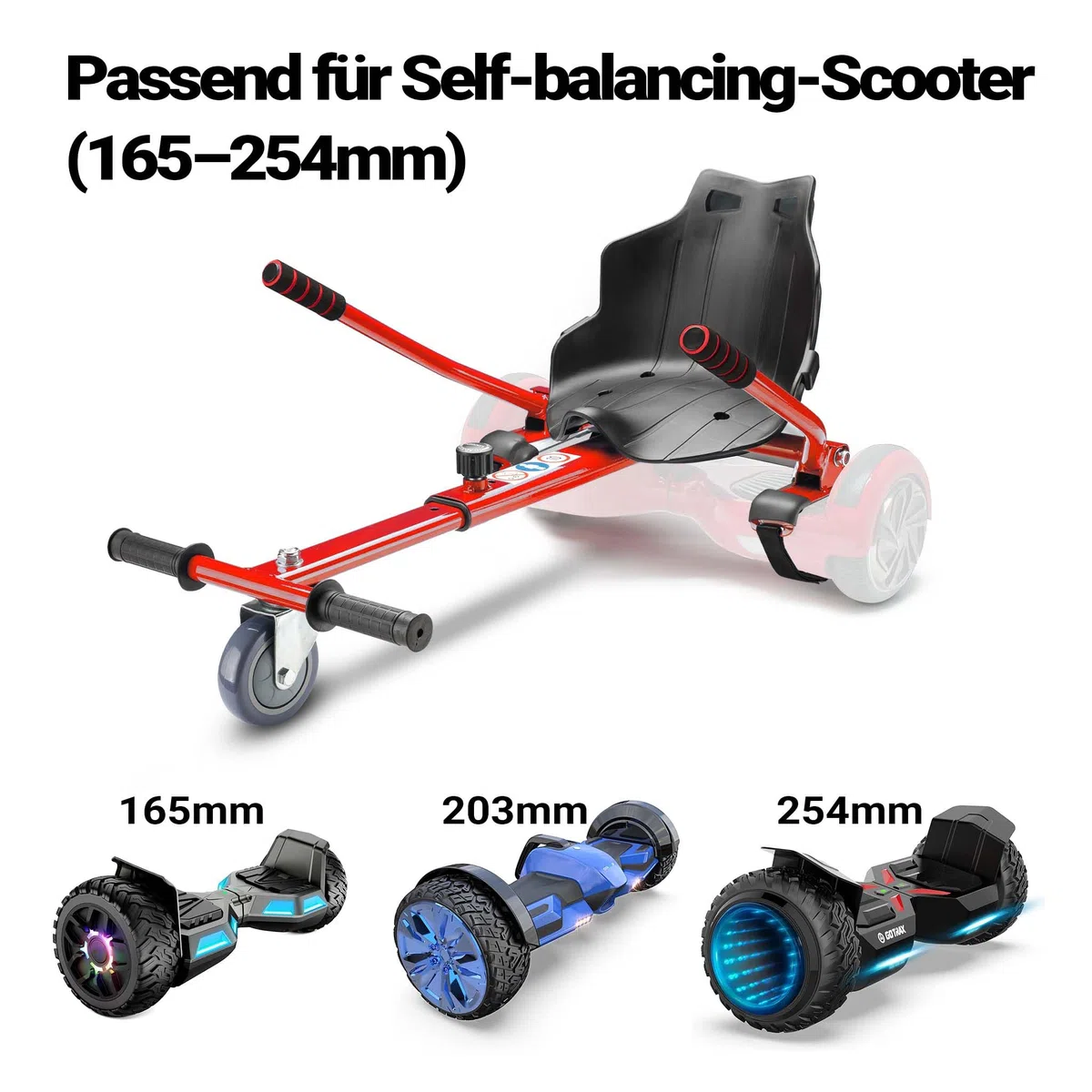 Wiltec Sedile per hoverboard max 120 kg rosso, regolabile, per scooter elettrico autobilanciato