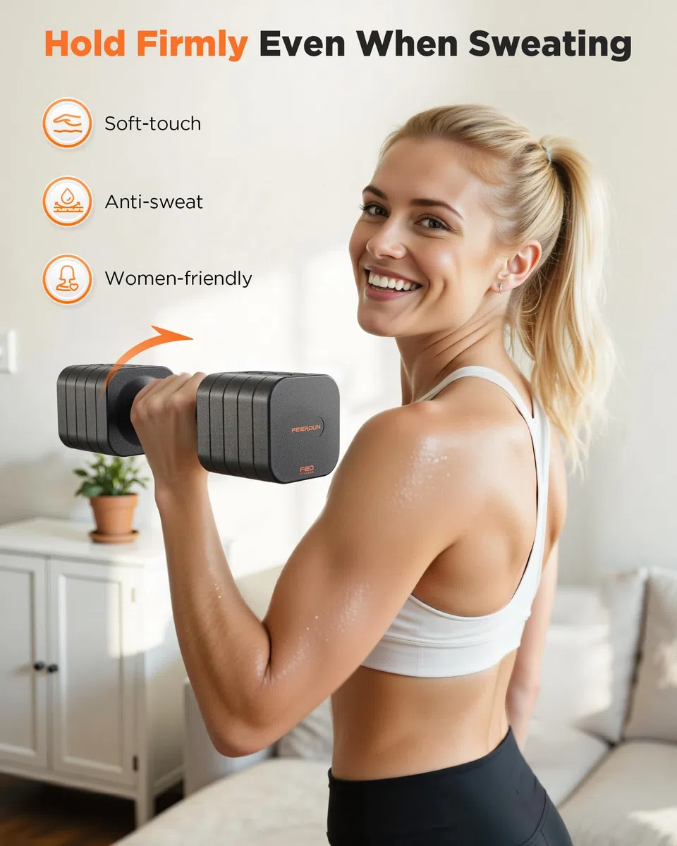FEIERDUN Set di 2 manubri regolabili 5 in 1, pesi da 9,1 kg/4,5 kg, per donne, 1s, set di manubri a doppia stabilità, per casa, palestra e attività all'aperto