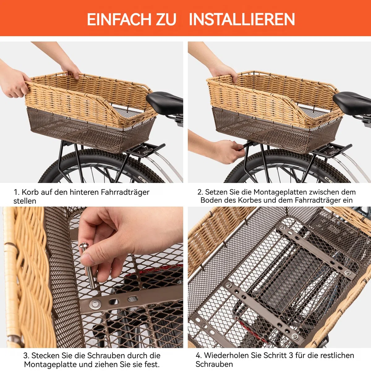 Cestino posteriore per bicicletta Weave, grande, 25 l, con portata fino a 20 kg, base in metallo, cestino per la scuola, per Rennard, resistente alle intemperie, non arrugginisce, e-bike