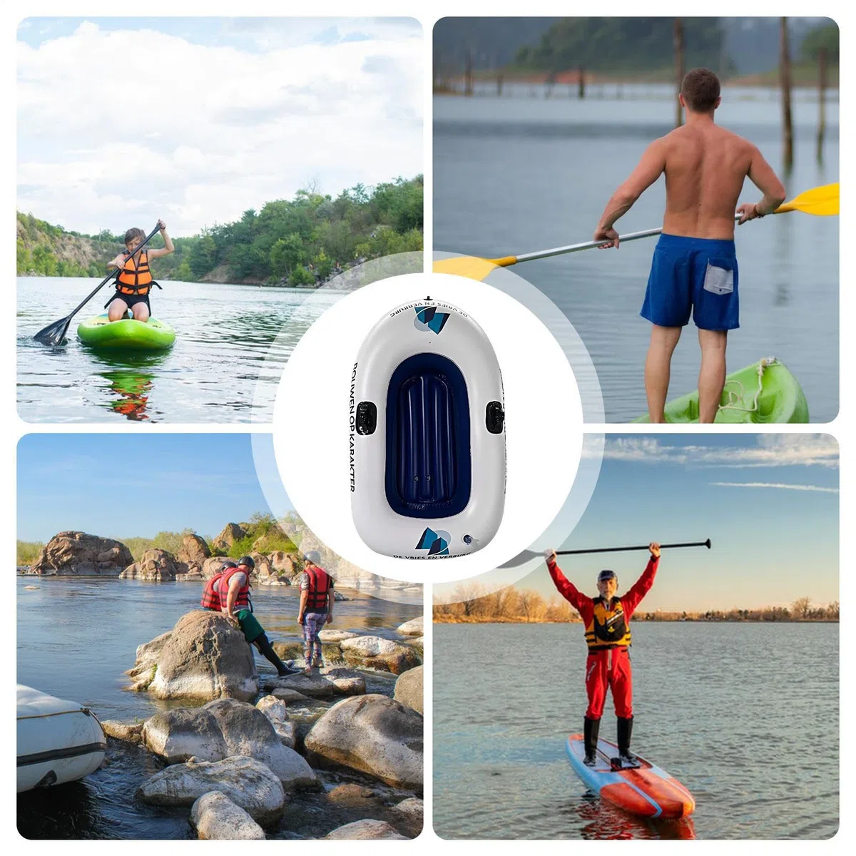 Barca gonfiabile - Zattera galleggiante per piscina, in PVC resistente, con remi e pompa, canotto portatile per avventure sul lago e sulla spiaggia, set kayak per pesca, campeggio, sport acquatici