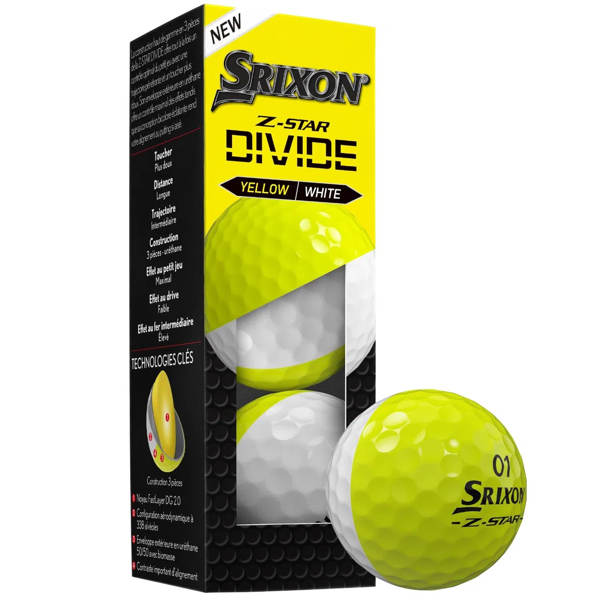 Srixon New Z-Star Divide 2025, palline da golf, dozzine (giallo/bianco)