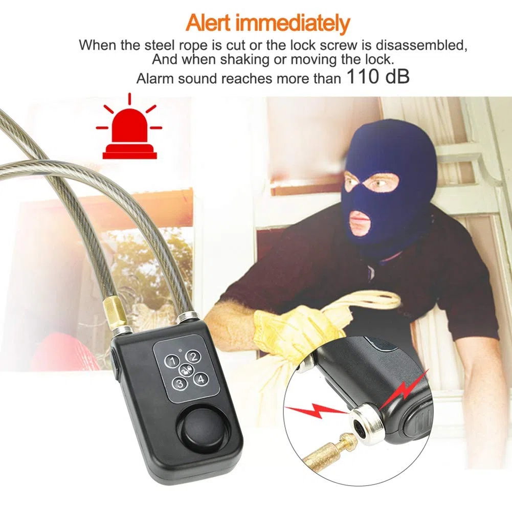 Lucchetto con codice di allarme, catena intelligente elettronica 800 x 10 mm, IP55, impermeabile, con telecomando senza fili, per moto, bici, cancello
