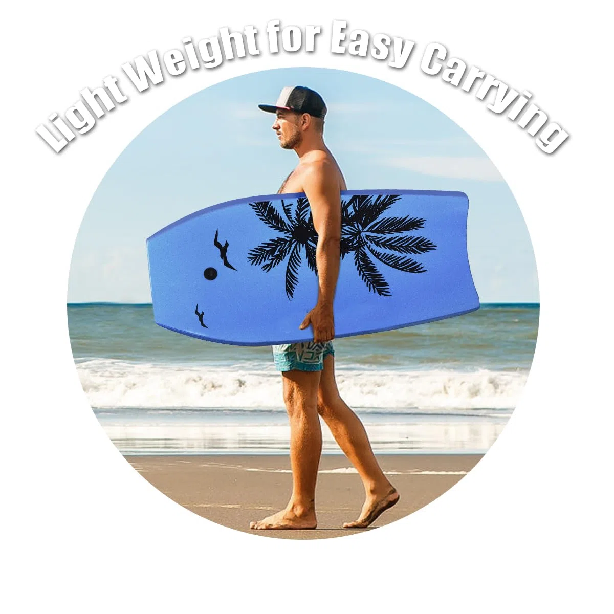 HOMASIS Tavola da Surf L, Bodyboard in XPE e HDPE con Corda per il Polso, Tavoletta Mezzaluna per Surf, Adatta a 14+ Anni, Portata 85 kg, 104 x 51 x 6 cm