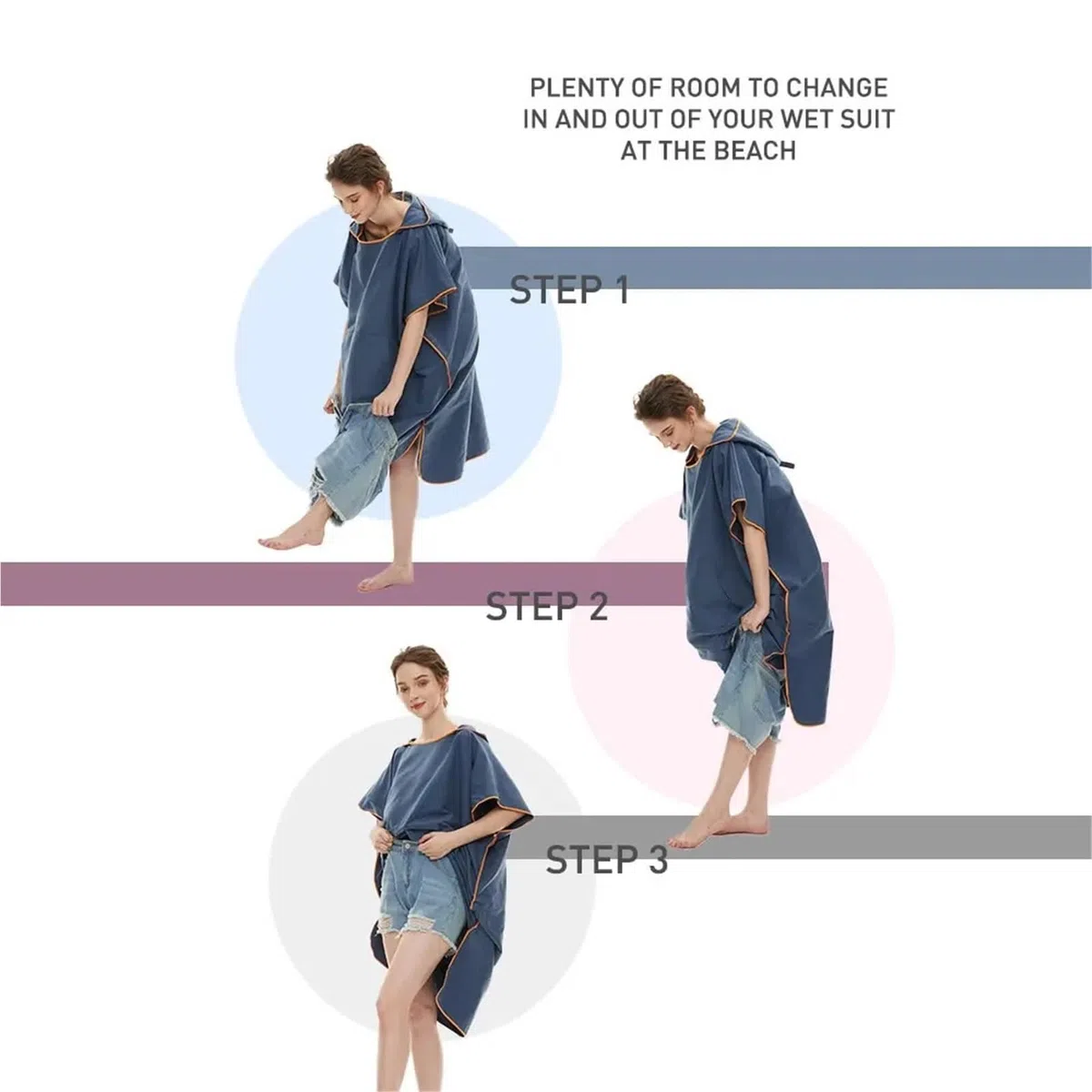 Poncho Surf Aiuto Cambio Spiaggia Poncho da surf, asciugamano, poncho ad asciugatura rapida, con cappuccio, accappatoio spiaggia, bagno for adulti(Dark Blue)