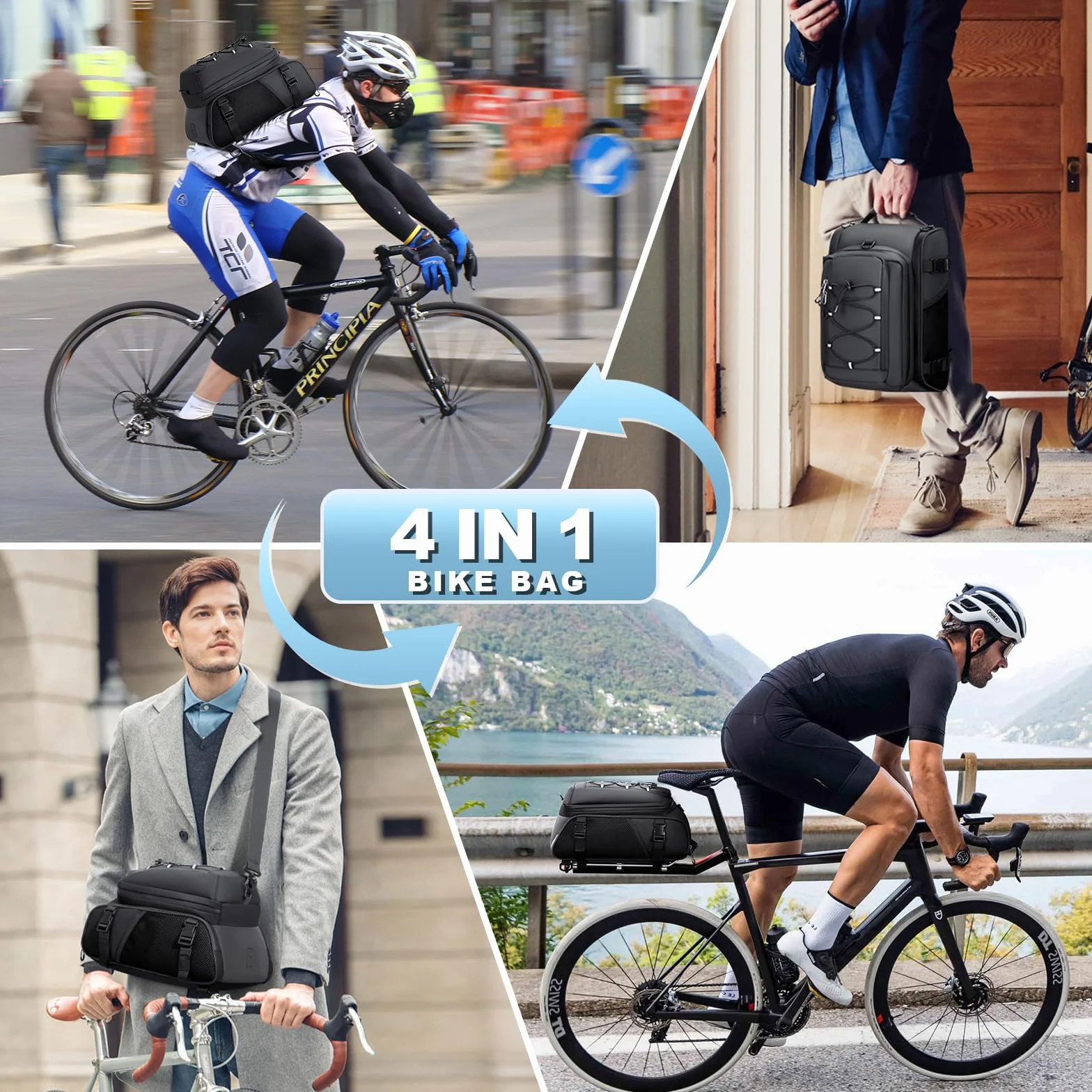 RAINSMORE 3 in 1 Borsa Bici Posteriore 15L Impermeabile Borse per Bicicletta Posteriori con Copertura Antipioggia e Striscia Riflettente Nero