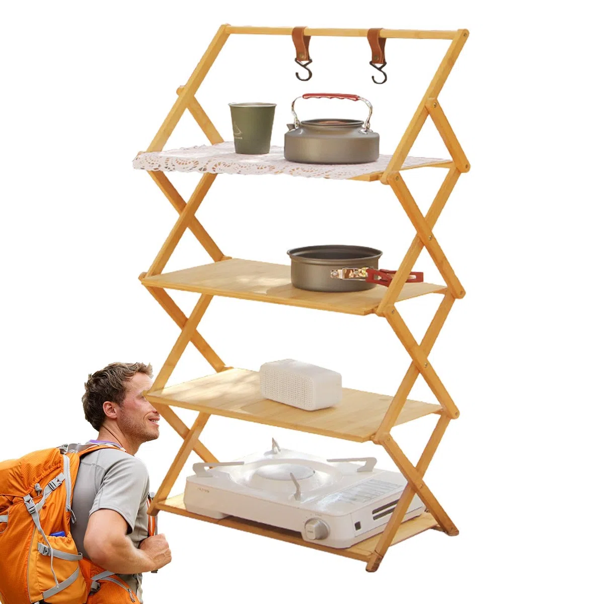 Mensola portaoggetti da bagno - Unità cucina da campeggio | Ripiani da campeggio pieghevoli | Tavoli pieghevoli | Rastrelliere portatili da campeggio multilivello | Scaffale da campeggio resistente