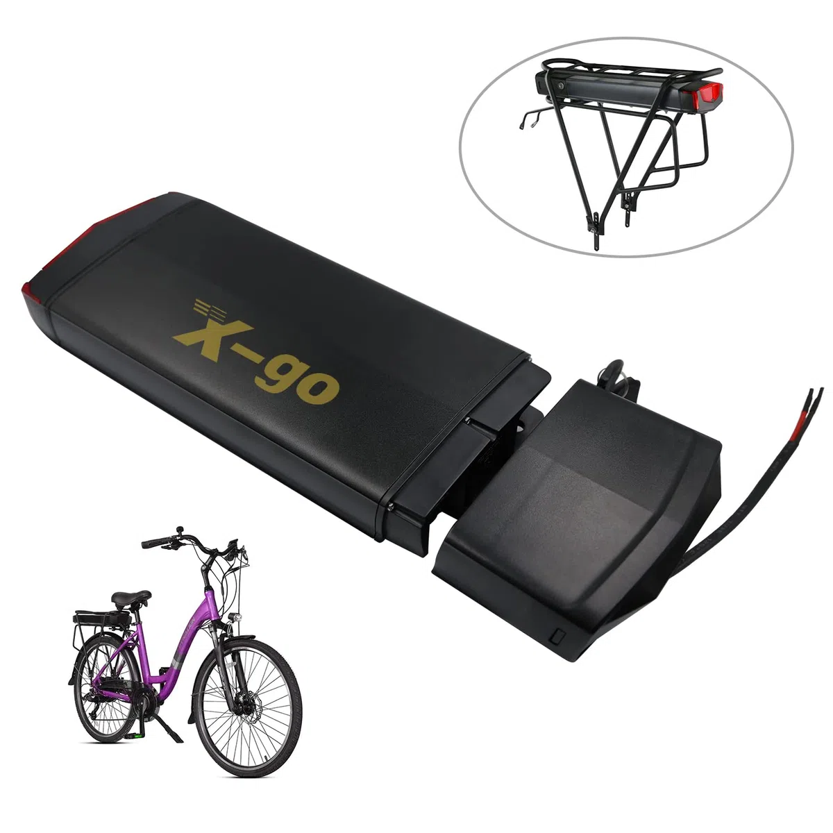 36 V 13 AH Batteria Bici Elettrica per Portapacchi con Caricabatterie, Interruttore di Accensione e Blocco di Sicurezza, Batterie per Biciclette Elettriche 26"- 28", per Motore