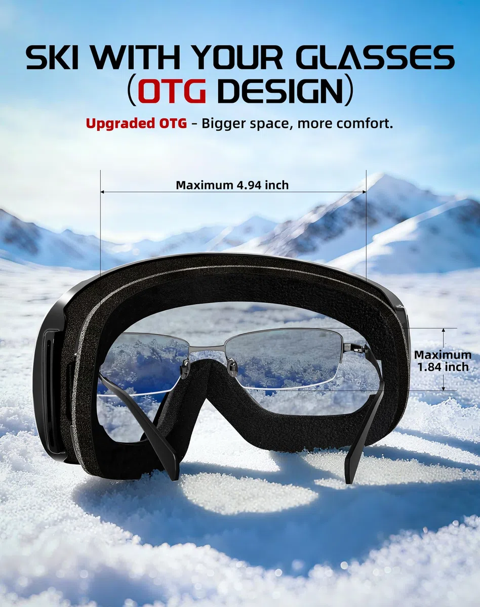 Innerking Occhiali da sci OTG SGS approvati, occhiali da neve, snowboard, invernali, anti appannamento, per adulti, giovani, uomini e donne