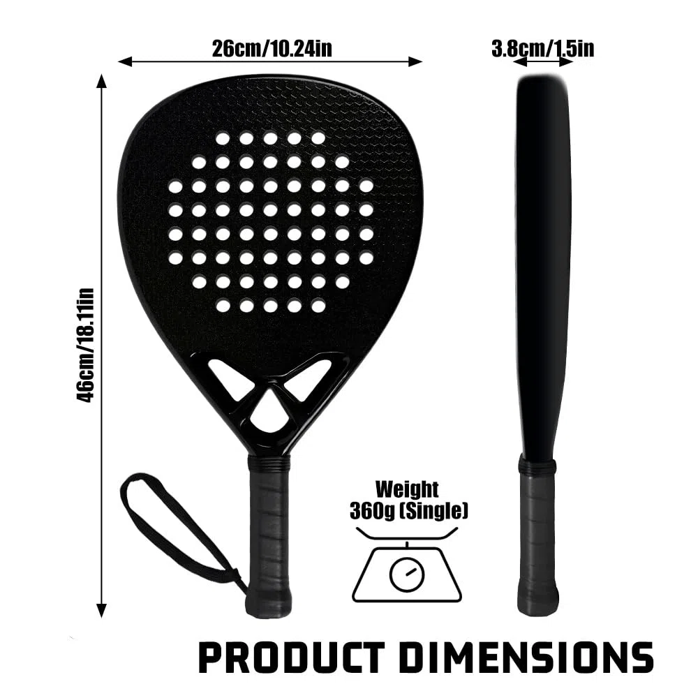 Racchetta da padel - Fibra di vetro mista in fibra di carbonio e nucleo in schiuma EVA, superficie a nido d'ape - 360 g Nero, Racchetta intermedia per adulti