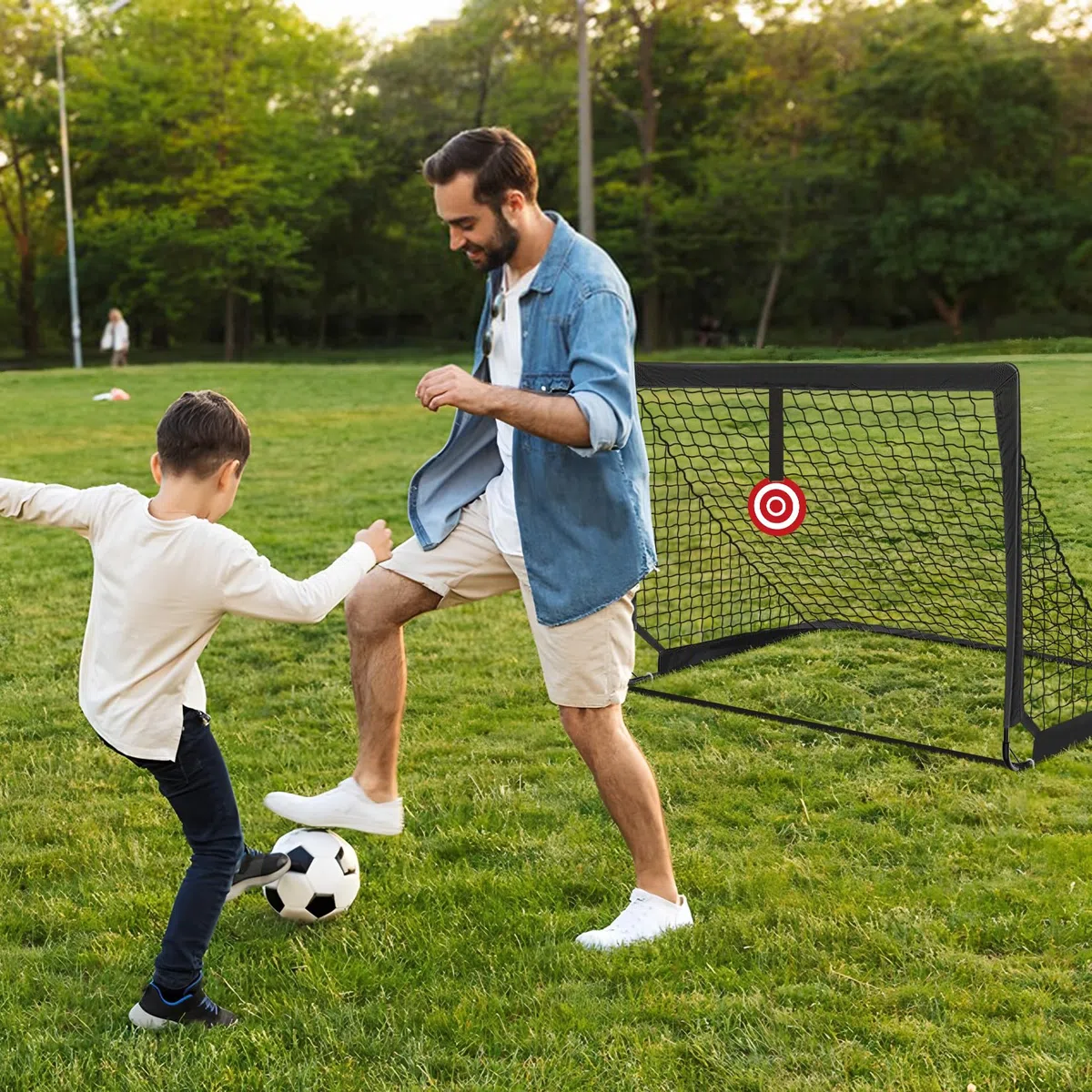 Porte da Calcio per Giardino, Porta da Calcio per 120x90cm, Porticine Da Calcio con Aste In Fibra di Vetro e Reti di Alta Qualità, Bullseye e Borsa per Giardino e Gioco per Interni