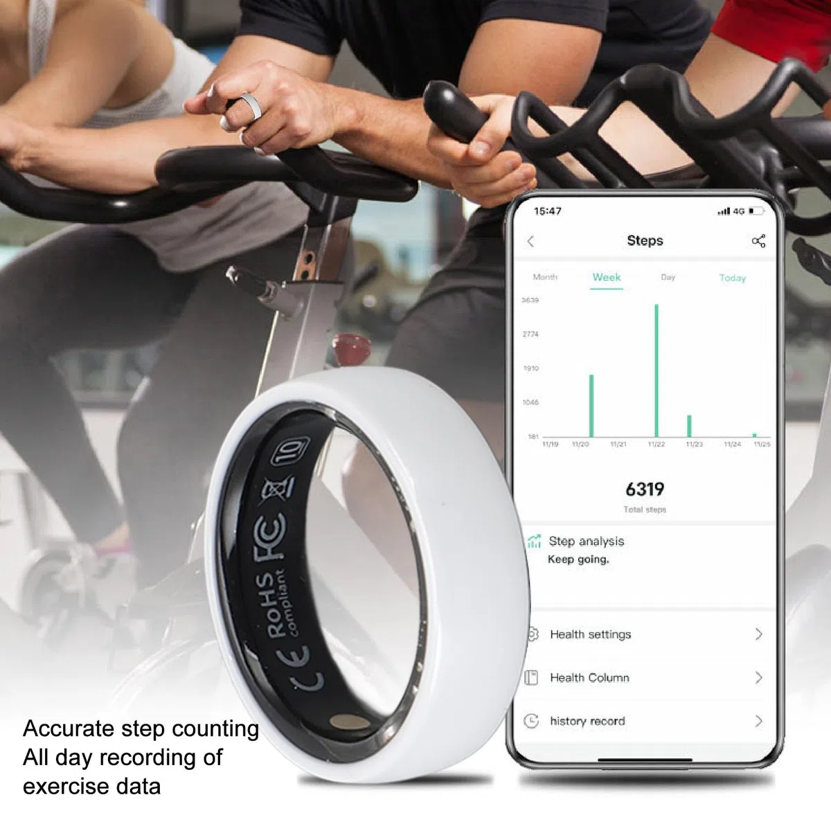 Anello Intelligente, Anello di Contapassi della Ceramica Indossabile da 50 M e IP68 Anello di Contapassi, Controllo di Accesso NFC, Anello di Tracciamento del Fitness di attività
