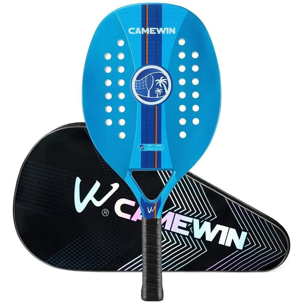 Racchetta da Beach Tennis Racchetta da Paddle da Beach Tennis con Anima in Schiuma Eva con Borsa per Il Trasporto Faccia in Grana in Fibra di Carbonio, Attrezzatura Professionale per Sport Blue