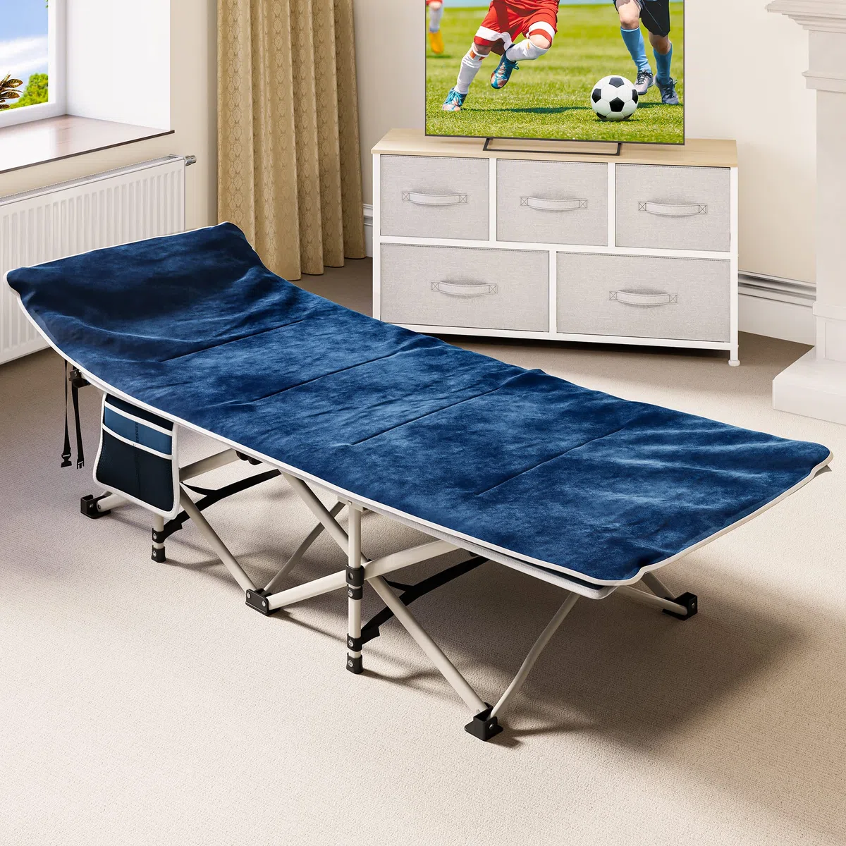 YITAHOME Letti da Campeggio Pieghevoli per Adulti, Robusta Lettino da Campeggio con Materasso, Lettino per Dormire con Tubi più Spessi per Ufficio da Viaggio all'Aperto, Blu