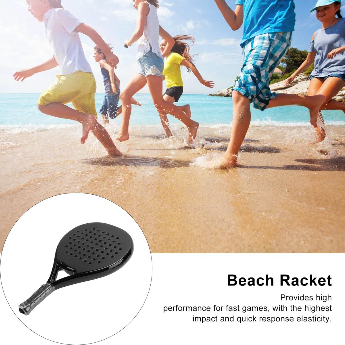 Jectse Racchetta da Beach Tennis, Racchetta da Beach Tennis Nera Interamente in Fibra di Carbonio con Nucleo in Memory Foam EVA e Cinturino da Polso