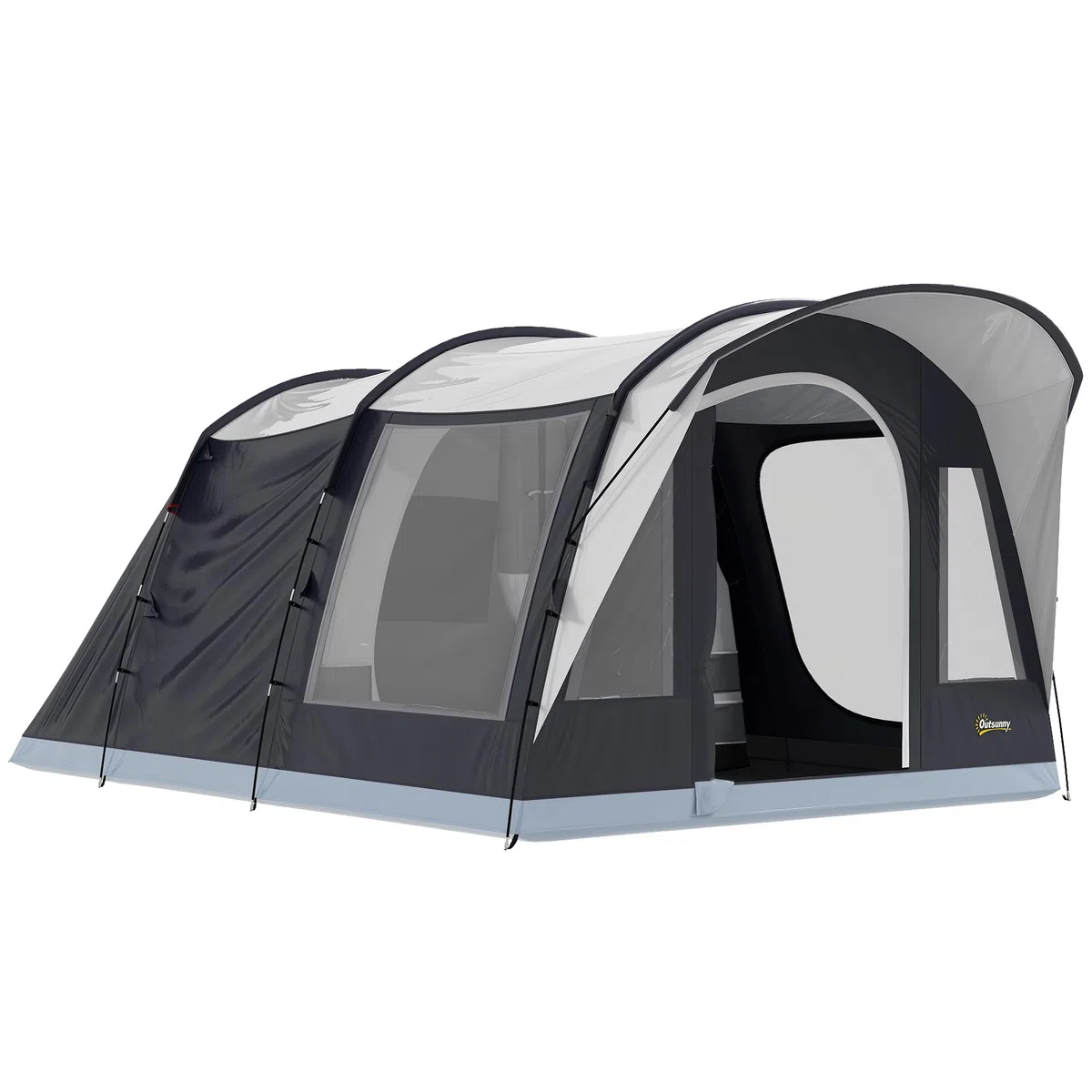 Outsunny Tenda Campeggio a Tunnel per 2-4 Persone Alta 213cm con 2 Stanze, Tenda da Campeggio Familiare Impermeabile 3000mm Veranda, Finestre, Tasche, Gancio, Borsa Trasporto per Trekking, Blu Navy