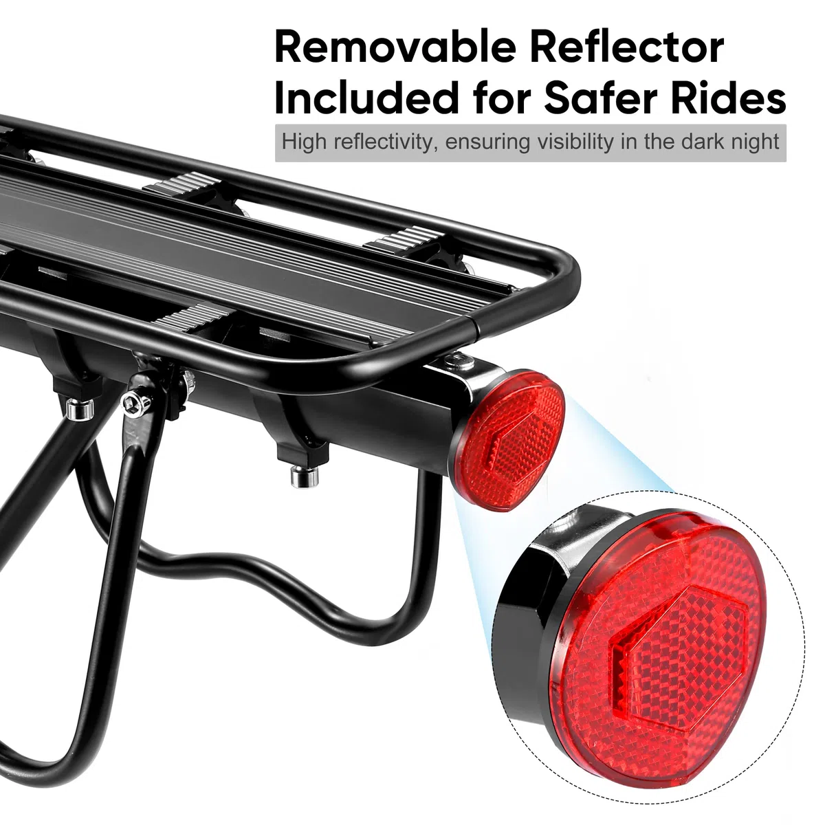 DazSpirit Portapacchi Bici, Portapacchi Bici Posteriore Regolabile, Portapacchi mtb Posteriore, Rilascio Rapido, porta pacchi bici carico Massimo di 60kg con riflettore, Materiale in Lega di Alluminio