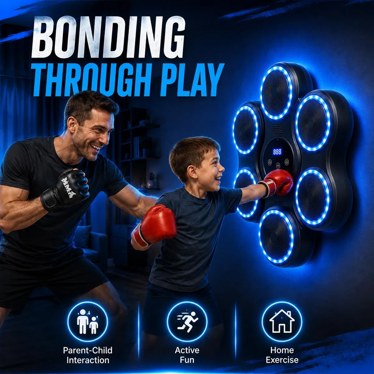 Music Boxing Machine con musica, palla riflettente e 2 guanti da boxe | Per bambini e adulti, 11 modalità, display LED, 9 velocità, ricarica USB, per casa e palestra, allenamento boxe