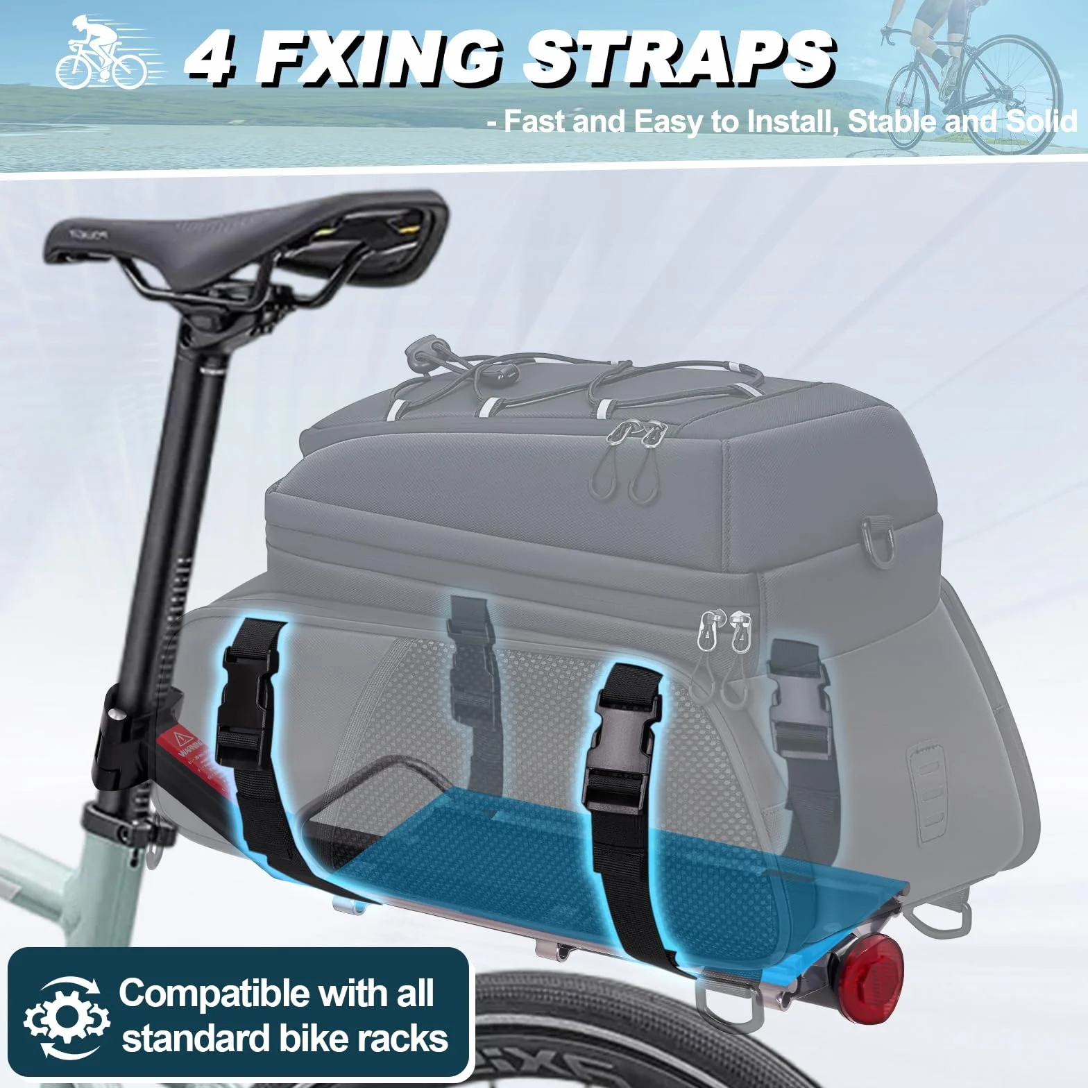 RAINSMORE 3 in 1 Borsa Bici Posteriore 15L Impermeabile Borse per Bicicletta Posteriori con Copertura Antipioggia e Striscia Riflettente Nero