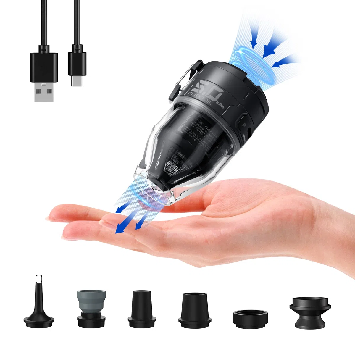 FLEXTAILGEAR Max Pump 3 - Pompa ad aria portatile, 5,0 kPa, leggera, ricarica USB per gonfiare e sgonfiare gli aiuti per il nuoto, materassi ad aria e giubbotti di salvataggio