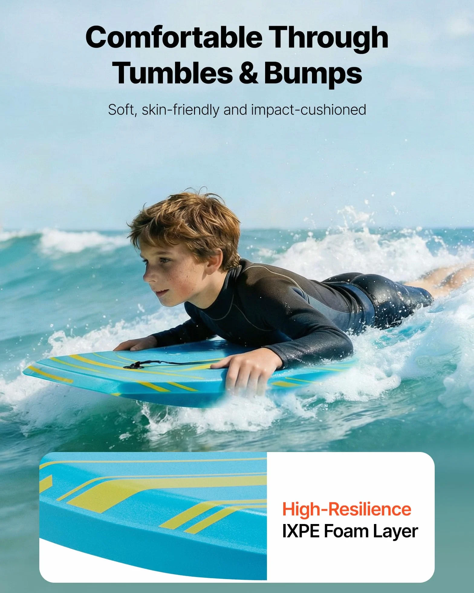VEVOR Tavola Bodyboard 105,5 x 52 cm Tavola da Onda in IXPE HDPE in Schiuma EPS Tavolina da Surf con Laccio da Polso, Protezione UV per Principianti Carico max 82 kg, Tavolina Nuoto da Mare