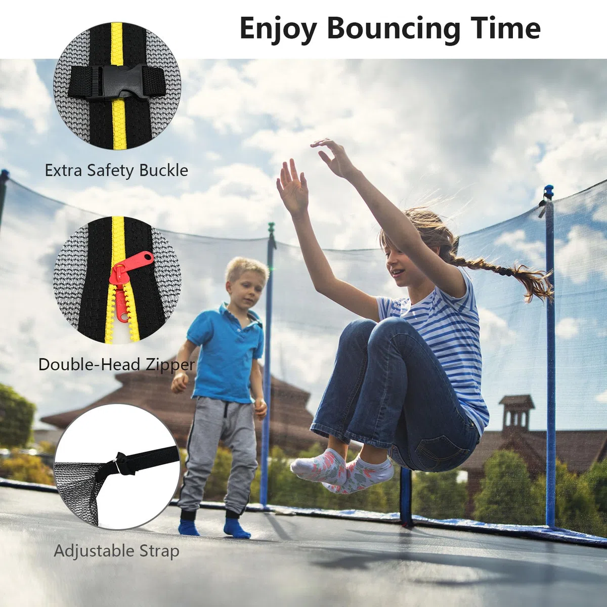 LIFEZEALrete di sicurezza interna per trampolino, trampolino da giardino, rete di ricambio con cerniere e fibbie, altezza 180 cm (diametro 366 cm)