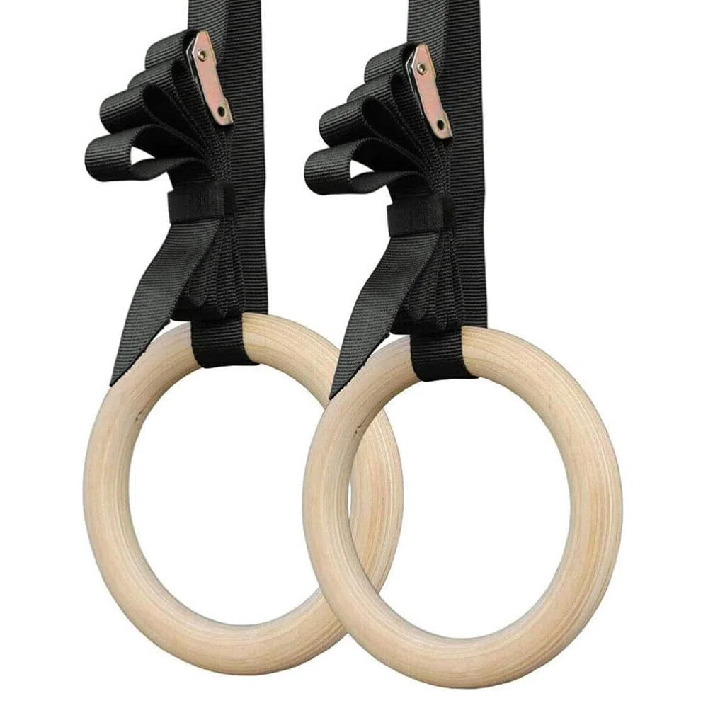 Anelli da Ginnastica in Legno essiccati al Sole con Cinghie Anelli da Palestra per Esercizi Fitness ad Alta intensità Ginnastica Anelli per Immersione Atletici