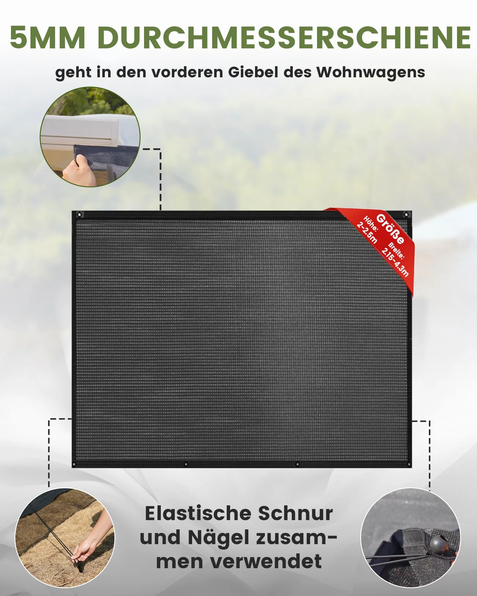 FoundGo Parasole per tenda da campeggio, 200 x 330 cm, schermo frangivista Rail Keder in tela HDPE 220 g/m², Occultation 75% anti-UV, accessorio adatto per campeggio, auto, furgone e roulotte