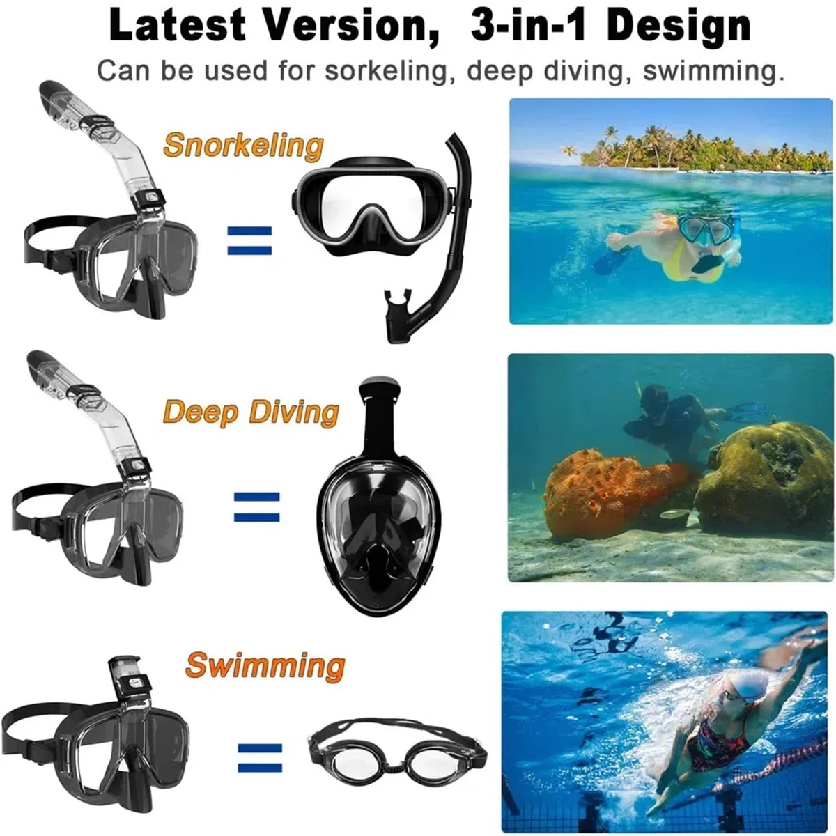 Maschera Snorkeling Mask Maschera da nuoto per bambini, mezza faccia, per snorkeling subacqueo, set di maschere respiratorie per immersioni subacquee, anti-appannamento