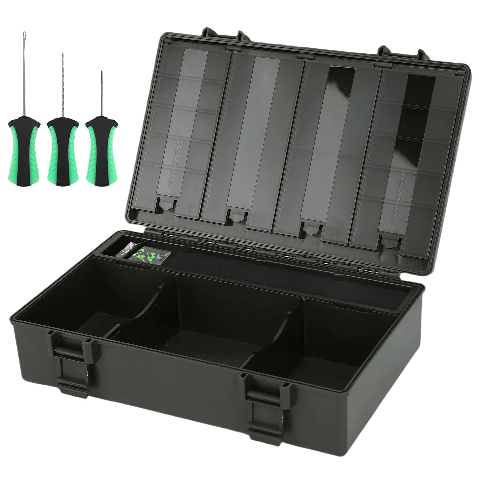 Ampio Spazio di Stoccaggio Rig Box Organizzatore per la Pesca Alla Carpa con Scala, Design Sigillato, 8 Chiodi, Adatto per gli Appassionati di Attrezzatura per la Pesca Alla Carpa,