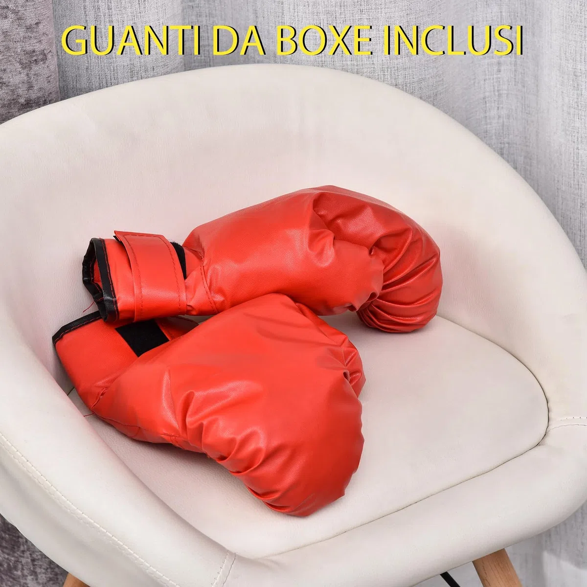 HOMCOM Punching Ball da Terra, Sacco da Boxe da Terra con Base Riempibile, Ventose e Guantoni, Altezza Regolabile 4 Livelli da 136-154 cm, Speed Bag per Home Gym Casa e Palestra