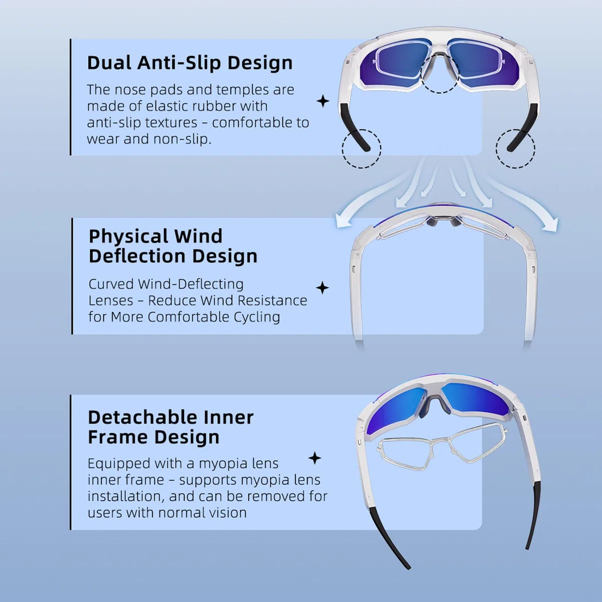 Tonysa Occhiali da Ciclismo Intelligenti con Intelligenza Artificiale 4K, Fotocamera HD da 8 MP, Bluetooth, Controllo Vocale e Stabilizzazione EIS, Ideali per Sci, Ciclismo Ed (Bianco Blu)