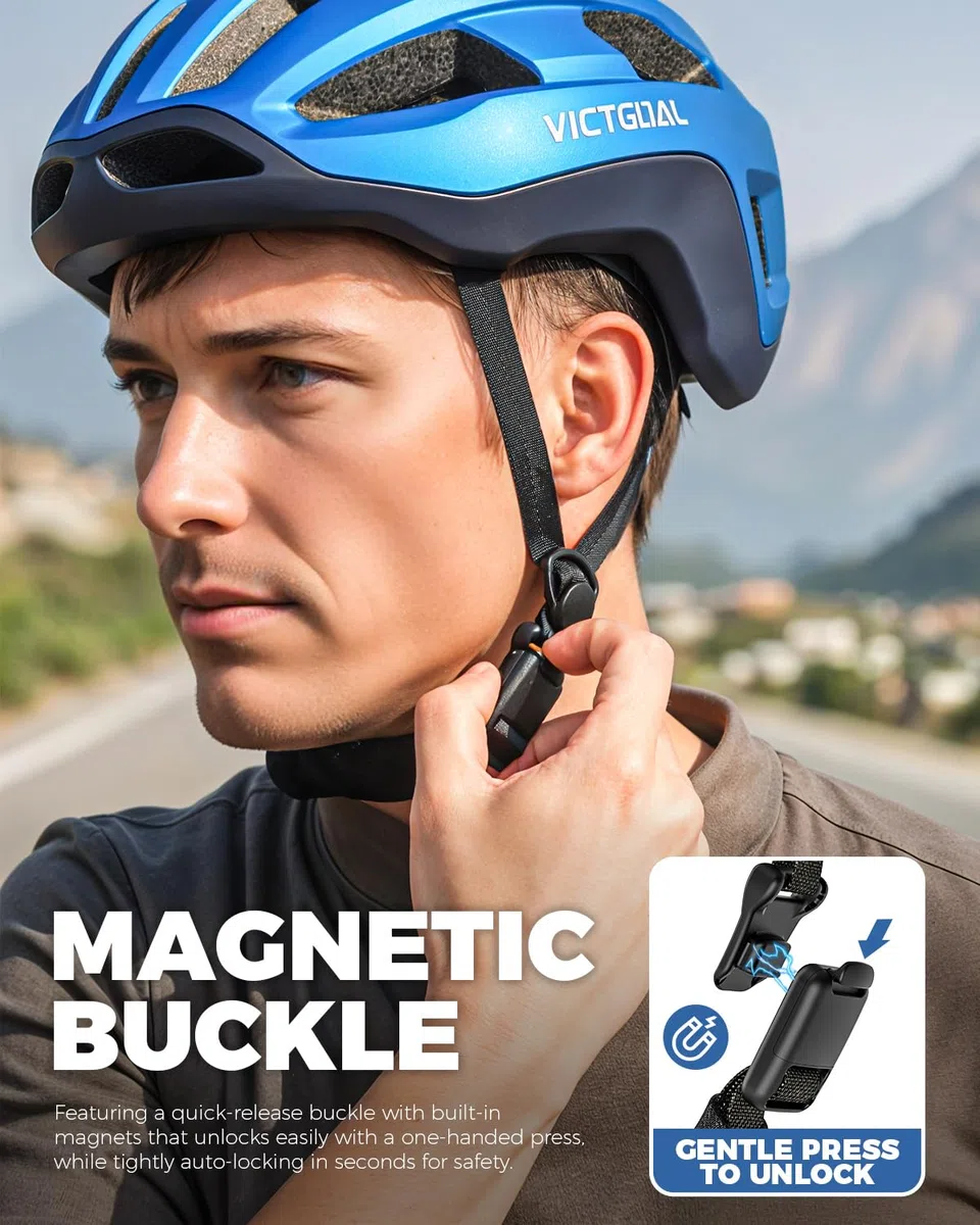 VICTGOAL Casco da bici da corsa uomo donna leggero casco da bicicletta uomo bici da corsa con fanale posteriore magnetico regolabile traspirante casco per adulti ciclismo