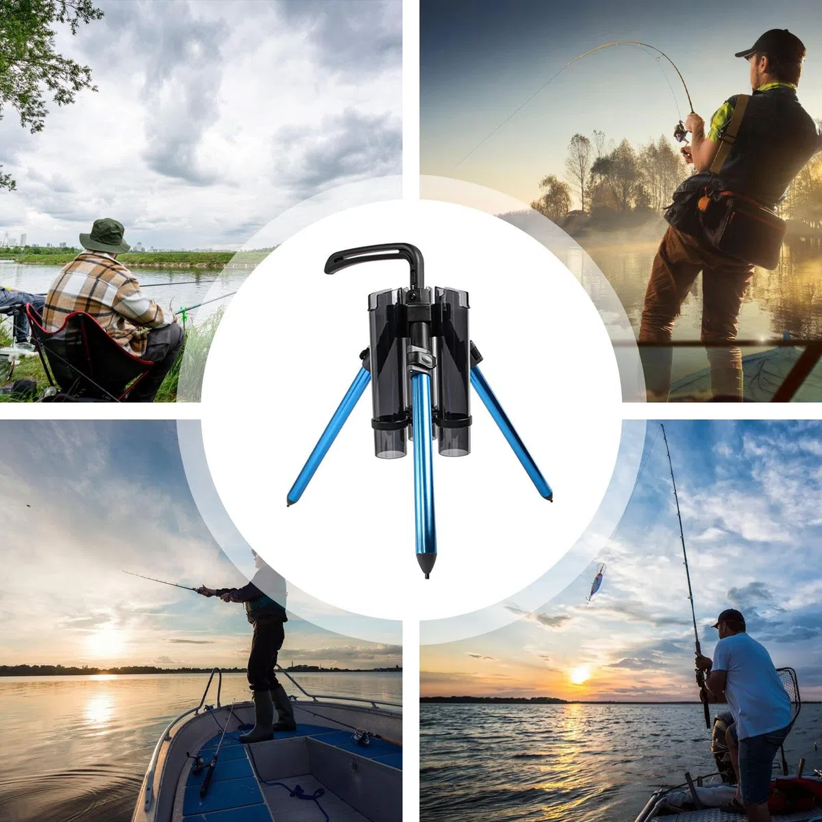 Portacanna da - Treppiede per canna da in lega di alluminio - addensata pieghevole portatile, organizer per canne per yacht marittimi, barche, 3 canne da