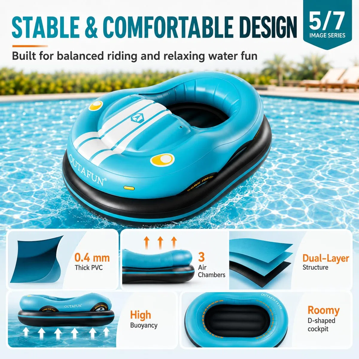 Barca Elettrica Gonfiabile Singola, Mini Jet Boat per Adulti Blue | Seduta confortevole, guida intuitiva, corpo stabile, materiali resistenti, facile trasporto, giochi d'acqua in estate