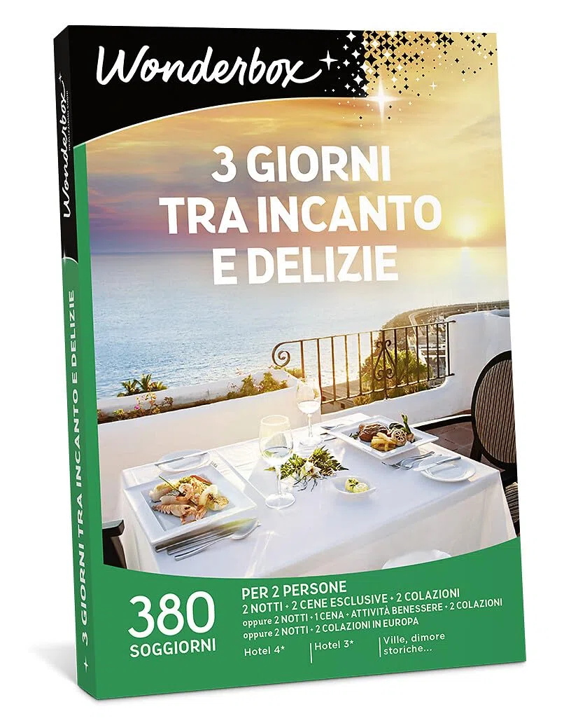 WONDERBOX - Cofanetto Regalo - 3 Giorni tra Incanto E Delizie - per 2 pers | 2 notti + 2 cene esclusive + 2 colazioni - Più di 380 soggiorni - Hotel 4* e 3*, ville, dimore storiche