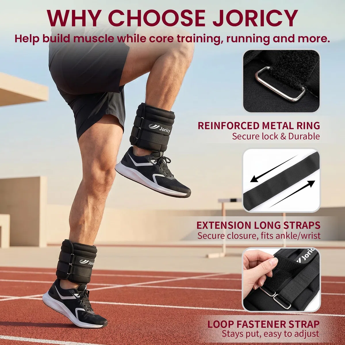 JORICY Peso Caviglia, Pesi per Caviglie, Pesi Regolabili da 2 3 4 5 6 7 8 10 kg 1 Paio Cavigliere Pesi per Fitness, Jogging, Esercizio Fisico, Passeggiate, Ginnastica, Aerobica, Palestra