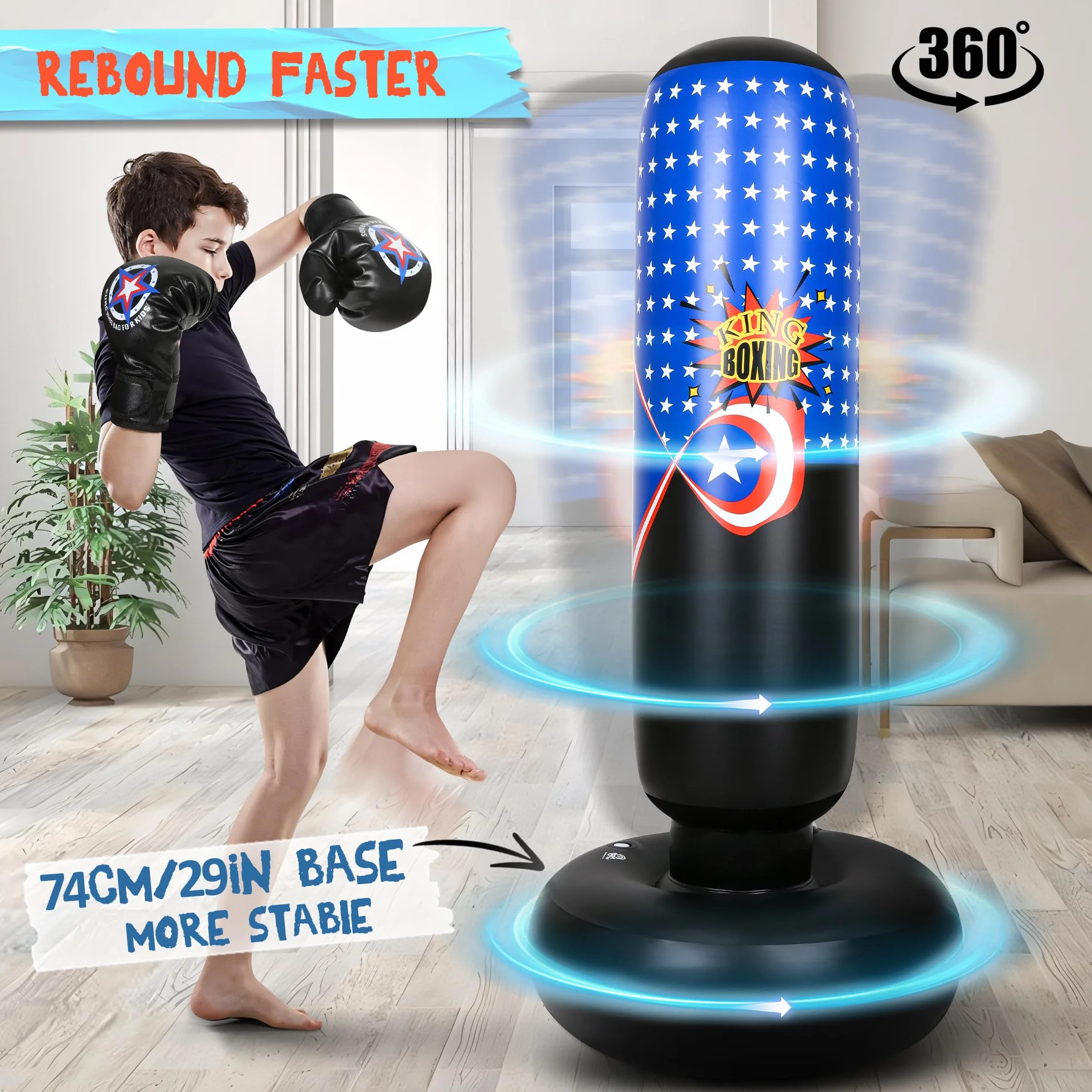 Sacco da Boxe per Bambini, 168cm Pungiball Bambini con Guanti da Boxe e Pompa, Regalo per ragazzi e ragazze dai 3-14 anni, per praticare karate, taekwondo, MMA