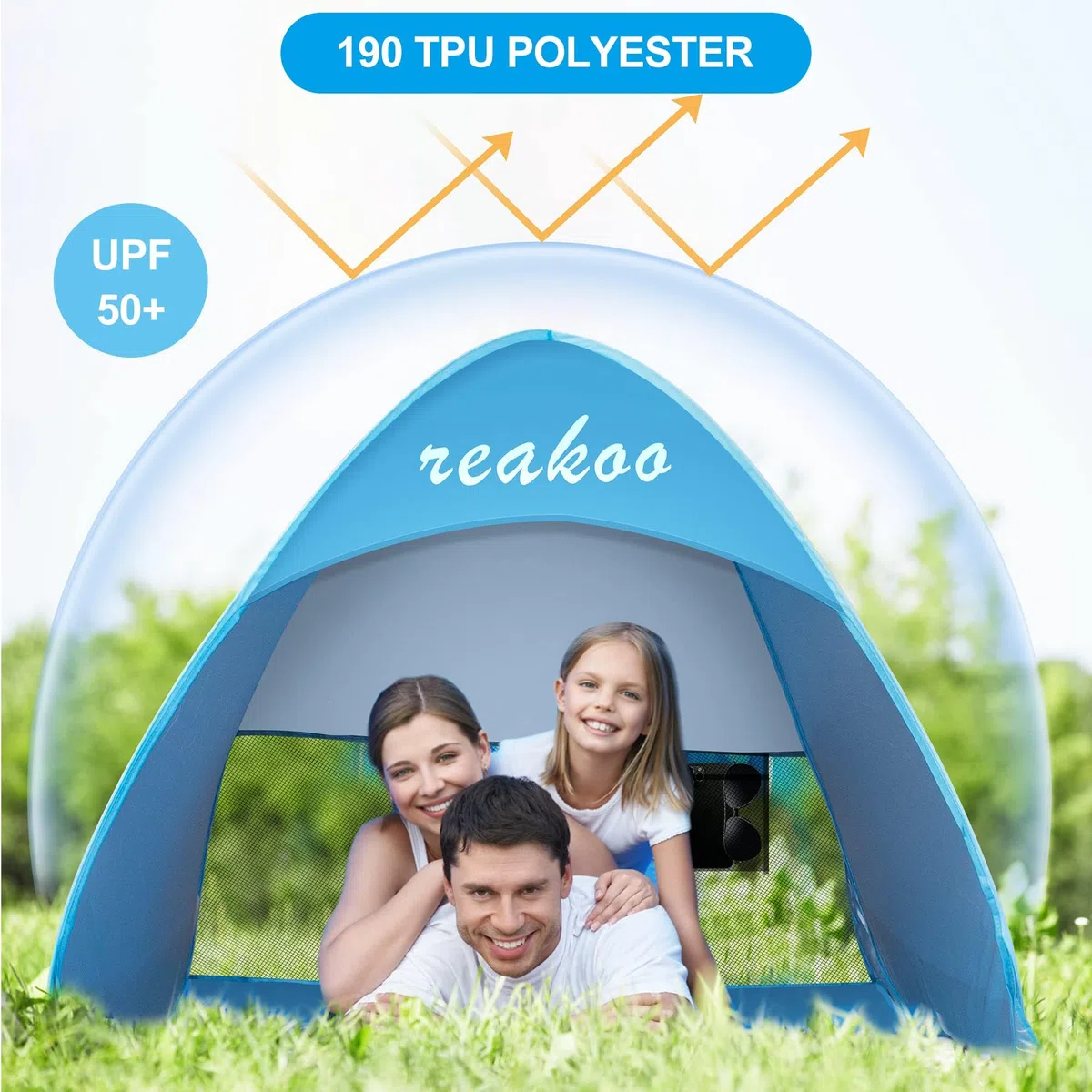 Tenda da Spiaggia Portatile, Protezione Solare UPF 50+ Tenda Spiaggia Pop Up, Automatico Leggero Tenda Mare Spiaggia