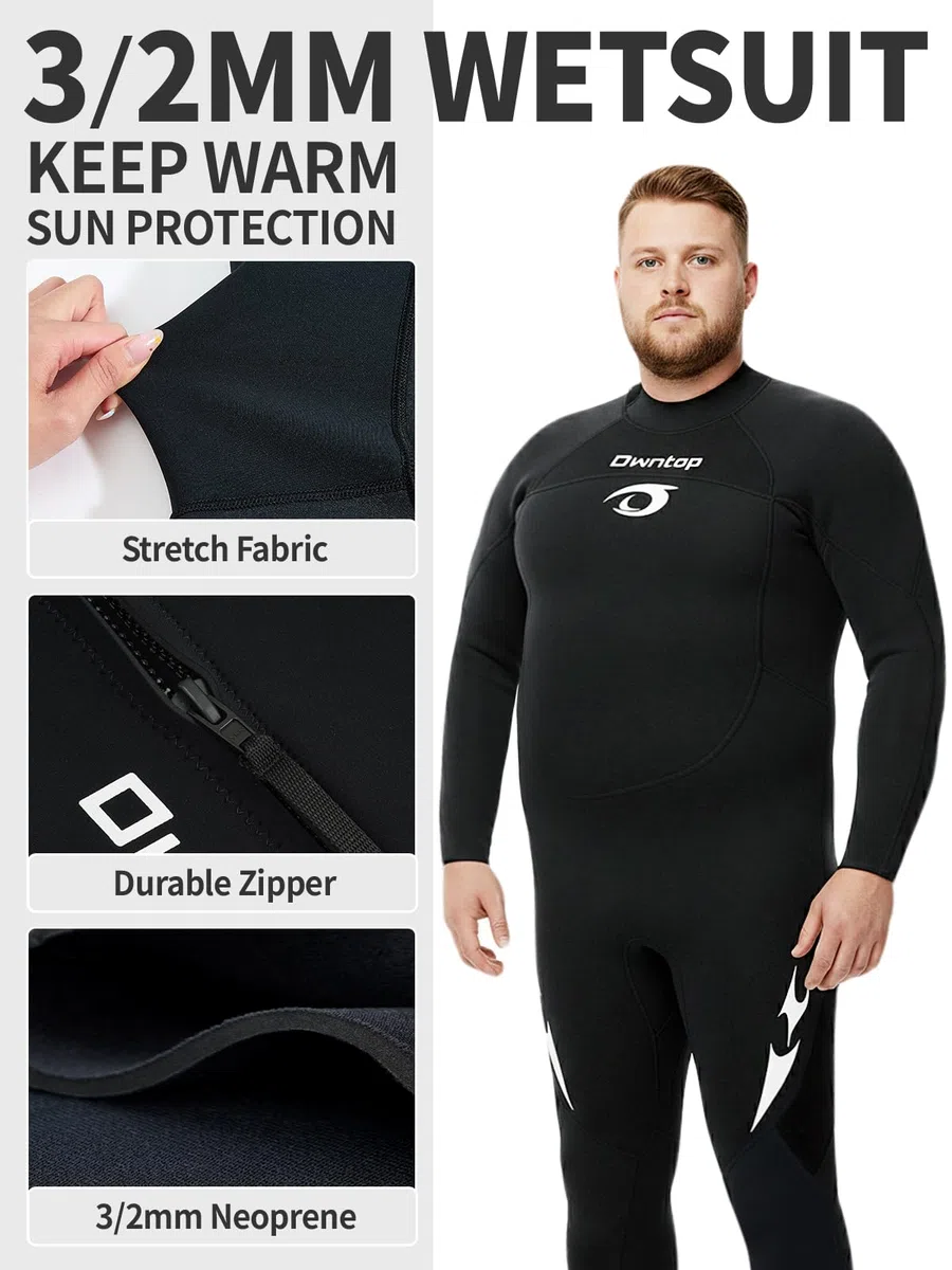 Owntop Muta da uomo e donna, in neoprene da 3/2 mm, con cerniera posteriore, per immersioni in acqua fredda, surf