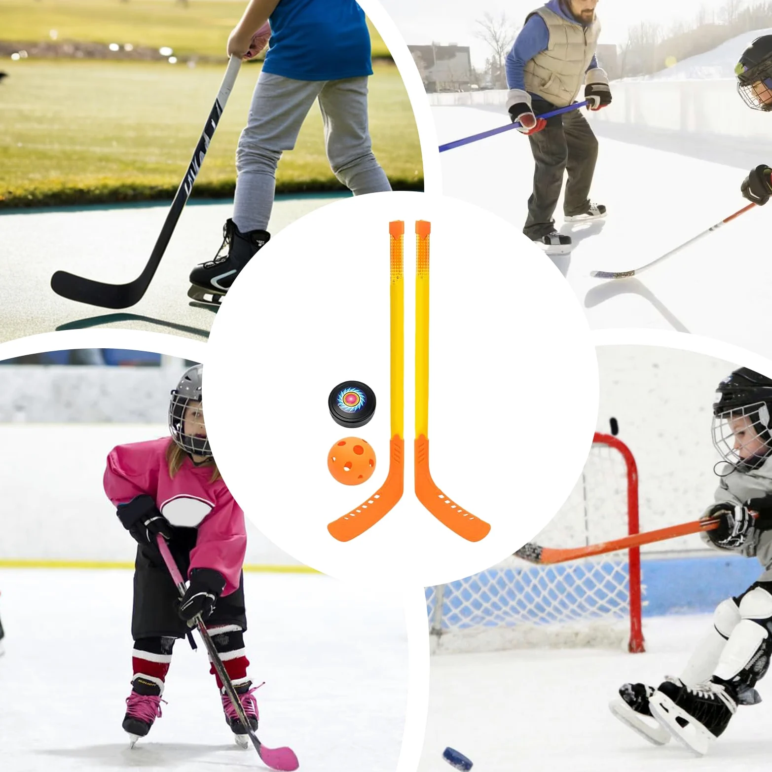 Set di bastoncini da hockey per bambini, in ABS, 70,5 x 17 x 2 cm, Ice and Field Hockey Sticks with Ball 350 g, giocattolo ergonomico leggero sportivo per interni ed esterni, per la ricreazione delle